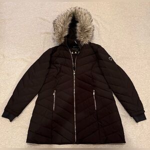 Nautica Black Puffer Coat with Faux Fur Hood